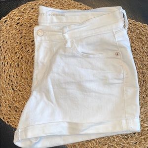 White boyfriend roll up jean shorts